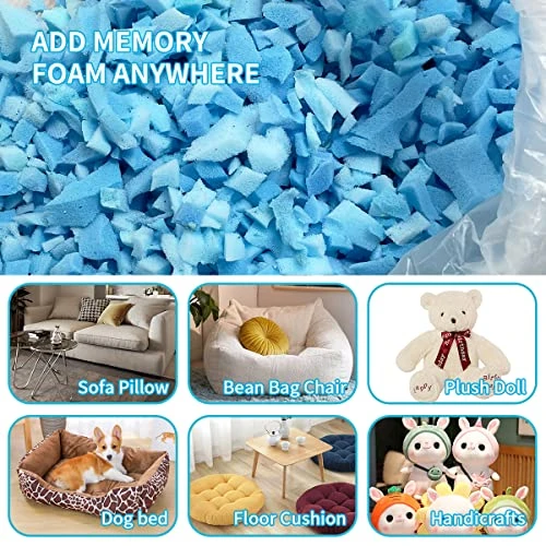 Anuwaa 5 Pounds Bean Bag Filler, Shredded Memory Foam Filling, Premium Soft Bean Bag Filling, 100% Real Memory Foam For Dog Bed, Couch Cushion, And Pillow For Arts And Crafts, Blue 3 Anuwaa 5 Pounds Bean Bag Filler, Shredded Memory Foam Filling, Premium Soft Bean Bag Filling, 100% Real Memory Foam For Dog Bed, Couch Cushion, And Pillow For Arts And Crafts, Blue - Image 3