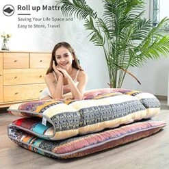 HIGOGOGO Japanese Floor Mattress For Adults, Thick Foldable Futon Mattress For Floor, Korean Roll Up Sleeping Pads, Portable Folding Foam Floor Bed Tatami Mat, Shikibuton For Guest, Boho B, Queen -Songmics Furniture Shop 61NdyO8Fw9L
