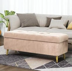 AWQM Tufted Storage Ottoman Bench,Velvet Upholstered Storage Bench With Button,Flip Top,Perfect For Living Room,Entryway,Bedroom,47.24", Light Pink 18 AWQM Tufted Storage Ottoman Bench,Velvet Upholstered Storage Bench With Button,Flip Top,Perfect For Living Room,Entryway,Bedroom,47.24", Light Pink -Songmics Furniture Shop 61OT1bVMN6L