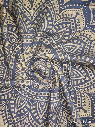 Rajasthaniartdecor Round Pouf Cover Cushion Cotton With Pom Meditetion Seating For Living Dorm Room Color Size 32 Inch Inches (Cover Only) (Blue Gold), RADC003-V, Inches(80 Cm) 3 Rajasthaniartdecor Round Pouf Cover Cushion Cotton With Pom Meditetion Seating For Living Dorm Room Color Size 32 Inch Inches (Cover Only) (Blue Gold), RADC003-V, Inches(80 Cm) - Image 3