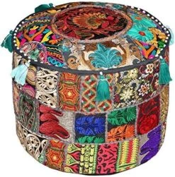Cover ONLY -Traditional Indian Black Patchwork Pouf Cover Indian Living Room Pouf, Decorative Ottoman,Embroidered Designer Ottoman, Home Living Footstool Chair Cover, Bohemian Ottoman Pouf Cover ONLY -Songmics Furniture Shop 61QNgiKaIsL