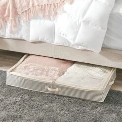 MDesign Soft Fabric Under Bed Storage Organizer Holder Bag For Clothing, Accessories, Linen - Easy-View Top Panel, Attached 2-Way Zippered Lid, Side Handles - 4 Pack - Natural/Cobalt Blue 10 MDesign Soft Fabric Under Bed Storage Organizer Holder Bag For Clothing, Accessories, Linen - Easy-View Top Panel, Attached 2-Way Zippered Lid, Side Handles - 4 Pack - Natural/Cobalt Blue -Songmics Furniture Shop 61RepOiFlML