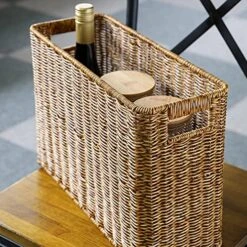 Zerodeko Woven Storage Bin Rattan Woven Basket Rectangular Storage Bin Wicker Basket With Handle Japanese Style Basket Organizer For Magazine Book Newspaper Sundries Rattan Magazine Holder -Songmics Furniture Shop 61Rzi34CbPL
