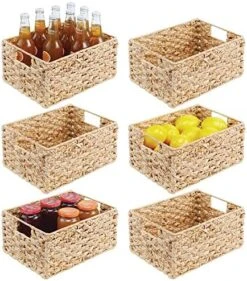 MDesign Hyacinth Braided Woven Kitchen Basket Bin With Built-in Handles For Organizing Kitchen Pantry, Cabinet, Cupboard, Countertop, Shelves - Holds Food, Drinks, Snacks - 6 Pack - Natural/Tan -Songmics Furniture Shop 61SMsB9VU8L. AC