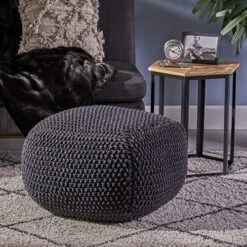 Christopher Knight Home Joyce Knitted Cotton Square Pouf, Dark Grey -Songmics Furniture Shop 61ScuVsTF7L