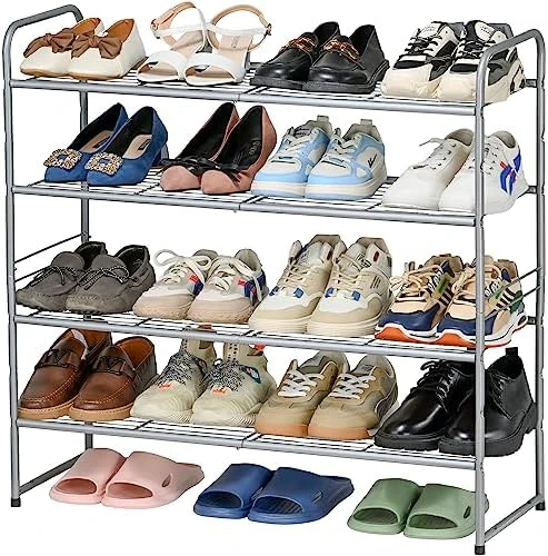 SUFAUY 3-Tier Shoe Rack, Stackable Shoe Shelf Storage Organizer For Entryway Closet, Extra Large Capacity, Wire Grid, Bronze 5 SUFAUY 3-Tier Shoe Rack, Stackable Shoe Shelf Storage Organizer For Entryway Closet, Extra Large Capacity, Wire Grid, Bronze - Image 5