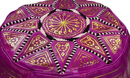 Moroccan Pouf Ottoman Footrest Hassock Handmade Leather Comfortable Unstuffed Magenta 3 Moroccan Pouf Ottoman Footrest Hassock Handmade Leather Comfortable Unstuffed Magenta - Image 3