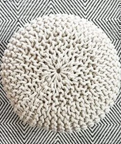FRELISH DECOR Round Pouf Ottoman Hand Knitted 100% Cotton Pouf Foot Stool - Knitted Bean Bag - Floor Chair For Living Room Bedroom - Foot Rest For Couch (20 Diameter X 14 Height) - Natural -Songmics Furniture Shop 61UvPldS4XL