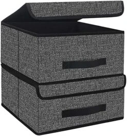 Onlyeasy Foldable Storage Bins Cubes Boxes With Lid - Storage Box Cube Cubby Basket Closet Organizer Pack Of Two With Leather Handles For Closet Bedroom, 13"x13", Black, 8MXALB2P -Songmics Furniture Shop 61WgLFlBLyL. AC
