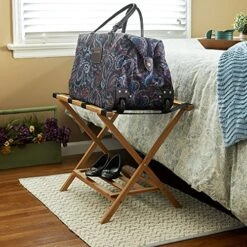 Household Essentials Fully Assembled Folding Luggage Rack With Lower Storage Shelf | Bamboo Frame With Black Straps, Brown 12 Household Essentials Fully Assembled Folding Luggage Rack With Lower Storage Shelf | Bamboo Frame With Black Straps, Brown -Songmics Furniture Shop 61WrxivQwIL