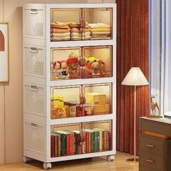 Jacriah Plastic Storage Bins With Lids, 4-Layer Folding Storage Box With Doors For Closet Organizer, 16 Gallon Collapsible Storage Bins With Wheels, Stackable Plastic Storage Containers For Organizing -Songmics Furniture Shop 61X9MHLgunL. AC