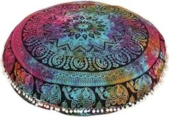 Rajasthaniartdecor Round Pouf Cover Cushion Cotton With Pom Meditetion Seating For Living Dorm Room Color Size 32 Inch Inches (Cover Only) (Blue Gold), RADC003-V, Inches(80 Cm) 29 Rajasthaniartdecor Round Pouf Cover Cushion Cotton With Pom Meditetion Seating For Living Dorm Room Color Size 32 Inch Inches (Cover Only) (Blue Gold), RADC003-V, Inches(80 Cm) -Songmics Furniture Shop 61YXVLlohjL. AC