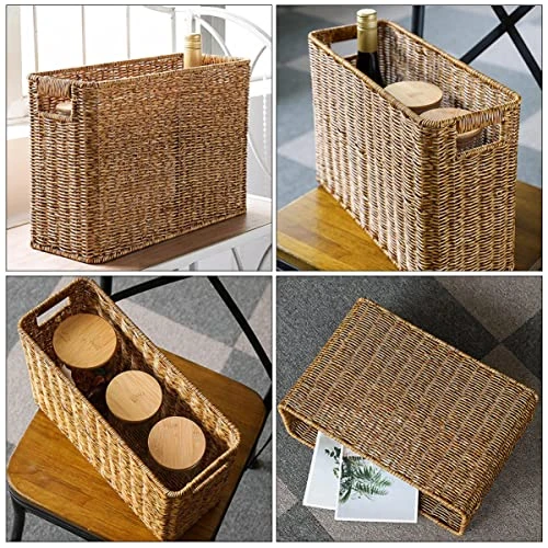 Cabilock Rattan Woven Basket Book Holder Basket Magazine Wicker Basket Woven Magazine Holder Magazine Rack Magazine Storage Organizer Rectangular Basket Bins Garbage Container Bin Utensil Tray 2 Cabilock Rattan Woven Basket Book Holder Basket Magazine Wicker Basket Woven Magazine Holder Magazine Rack Magazine Storage Organizer Rectangular Basket Bins Garbage Container Bin Utensil Tray - Image 2