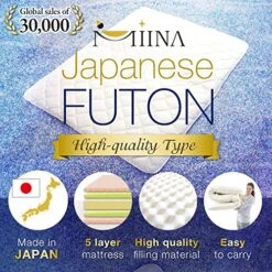 MIINA Japanese Floor Mattress, Japanese Futon Mattress, Mattress Topper, Memory Foam Futon, Guest Mattress, Thicken Sleeping Pad, Foldable Mat, Twin (39x78in) Made In Japan