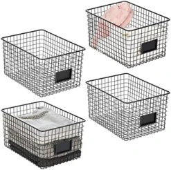 MDesign Large Metal Farmhouse Storage Organizer Bin Baskets With Label Slot For Closet, Cabinet, Cupboard - Wire Organizing Basket Holds Clothing, Linens, Shoes, Omaha Collection, 4 Pack, Matte Black -Songmics Furniture Shop 61bDToAkzL. AC