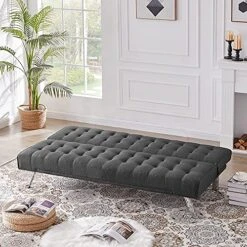 Majnesvon Modern Fabric Sofa Bed Futon With Chrome Legs Convertible Folding Sofa Bed For Compact Living Spaces,Apartments Office Dorms Grey 9 Majnesvon Modern Fabric Sofa Bed Futon With Chrome Legs Convertible Folding Sofa Bed For Compact Living Spaces,Apartments Office Dorms Grey -Songmics Furniture Shop 61cFaguFSqS
