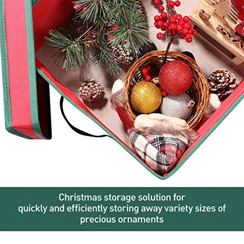 Cabilock Foldable Christmas Ornament Storage Box, Tear Proof 600D Oxford Fabric Handle Cube Lid Storage Container, Keeps 64 Holiday Ornaments, Xmas Baubles Decorations Accessories With Two Handles 2 Cabilock Foldable Christmas Ornament Storage Box, Tear Proof 600D Oxford Fabric Handle Cube Lid Storage Container, Keeps 64 Holiday Ornaments, Xmas Baubles Decorations Accessories With Two Handles - Image 2