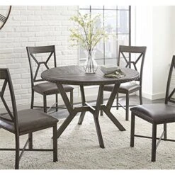 BOWERY HILL 45" Round Dining Table In Rustic Distressed Gray