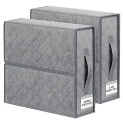 Bed Sheet Organizer And Storage 2 Pack (Queen Or King Size), Foldable Storage Bins Closet Organizers And Storage Containers For Bed Sheets, Duvet Covers, Blankets, Pillowcases, Bedding Clothes, Grey