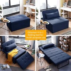 Sofa Bed, 4 In-1 Sleeper Chair Bed Multi-Function Folding Convertible Couch Chair Ottoman Bed For Apartment, Small Space (Deep Blue)