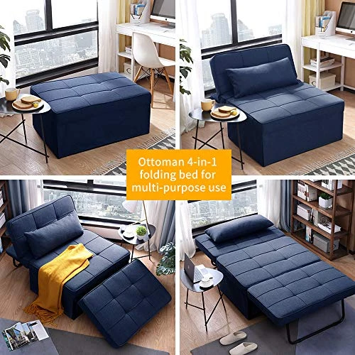 Sofa Bed, 4 In-1 Sleeper Chair Bed Multi-Function Folding Convertible Couch Chair Ottoman Bed For Apartment, Small Space (Deep Blue) 1 Sofa Bed, 4 In-1 Sleeper Chair Bed Multi-Function Folding Convertible Couch Chair Ottoman Bed For Apartment, Small Space (Deep Blue)