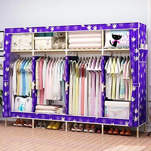 AYDET Huge 82'' Portable Wooden Closet Storage Organizer Wardrobe Clothes Rack With Shelves, 4 Hanging Rods, Free 1 Storage Box (Deep Blue), X-Large, HGD-2.1D 6 AYDET Huge 82'' Portable Wooden Closet Storage Organizer Wardrobe Clothes Rack With Shelves, 4 Hanging Rods, Free 1 Storage Box (Deep Blue), X-Large, HGD-2.1D - Image 6