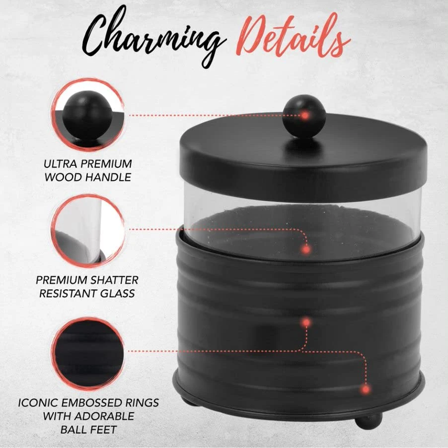 Autumn Alley Deluxe Farmhouse Apothecary Jars Set, Black Bathroom Jars Qtip Holder Glass - Rustic Vanity Organizer For Bathroom Counter, Cotton Balls, Swabs, Rounds, Salts 2 Small Glass Jars With Lids 1 Autumn Alley Deluxe Farmhouse Apothecary Jars Set, Black Bathroom Jars Qtip Holder Glass - Rustic Vanity Organizer For Bathroom Counter, Cotton Balls, Swabs, Rounds, Salts 2 Small Glass Jars With Lids