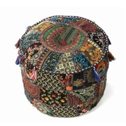 Cover ONLY -Traditional Indian Black Patchwork Pouf Cover Indian Living Room Pouf, Decorative Ottoman,Embroidered Designer Ottoman, Home Living Footstool Chair Cover, Bohemian Ottoman Pouf Cover ONLY -Songmics Furniture Shop 61hIF3Z3O6L