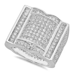 The Bling Factory Rhodium Plated Micro-Pave Iced Out Cubic Zirconia Hip Hop Ring + Microfiber Cloth