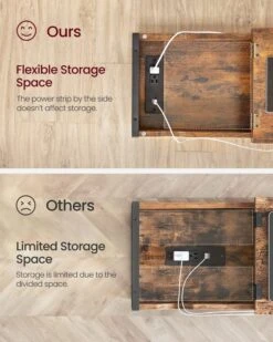 VASAGLE Side Table With Storage, End Table With USB Ports And Outlets, Nightstand With Charging Station, Fabric Bags, For Living Room, Bedroom, Rustic Brown And Black ULET310B01V1 -Songmics Furniture Shop 61j1MADmMeL