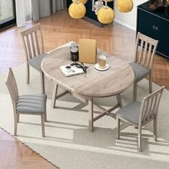 Harper & Bright Designs 5-Piece Round Dining Table Set With Curved Trestle Style Table Legs And 4 Upholstered Chairs, Wooden Kitchen Dining Table Set For Dining Room (Dark Gray) -Songmics Furniture Shop 61jDZSmjBiL. AC