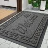 Yimobra Welcome Front Door Mat, Heavy Duty Easy Clean Doormat Indoor Outdoor, Waterproof Quick Dry Floor Mat For Home, Garage, Hign Traffic Areas, Non Slip, Low Profile, 29.5X17 Inches, Black Gray
