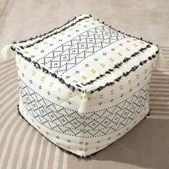 Blue Page Boho Neutral Decorative Square Unstuffed Pouf - Braided Handwoven Casual Ottoman Pouf Cover With Tassels And Cute Soft Tufted Footrest/Cushion For Bedroom Living Room, 18" X18”x16 27 Blue Page Boho Neutral Decorative Square Unstuffed Pouf - Braided Handwoven Casual Ottoman Pouf Cover With Tassels And Cute Soft Tufted Footrest/Cushion For Bedroom Living Room, 18" X18”x16 -Songmics Furniture Shop 61jwhZFa6PL. AC