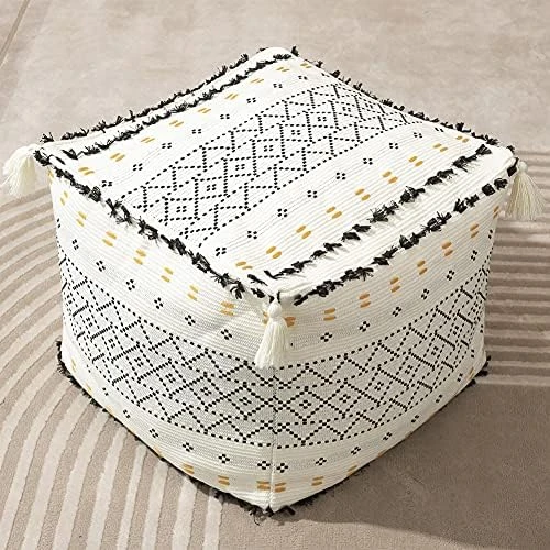 Blue Page Boho Neutral Decorative Square Unstuffed Pouf - Braided Handwoven Casual Ottoman Pouf Cover With Tassels And Cute Soft Tufted Footrest/Cushion For Bedroom Living Room, 18" X18”x16 13 Blue Page Boho Neutral Decorative Square Unstuffed Pouf - Braided Handwoven Casual Ottoman Pouf Cover With Tassels And Cute Soft Tufted Footrest/Cushion For Bedroom Living Room, 18" X18”x16 - Image 13