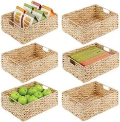 MDesign Hyacinth Braided Woven Kitchen Basket Bin With Built-in Handles For Organizing Kitchen Pantry, Cabinet, Cupboard, Countertop, Shelves - Holds Food, Drinks, Snacks - 6 Pack - Natural/Tan -Songmics Furniture Shop 61kOww9DGL. AC