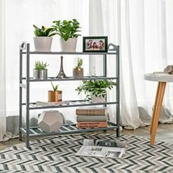 SONGMICS Bamboo Entryway Shoe Shelf Storage Organizer, Ideal For Hallway Bathroom Garden, 4-tier, Ash Gray -Songmics Furniture Shop 61lMDZ7kmnL