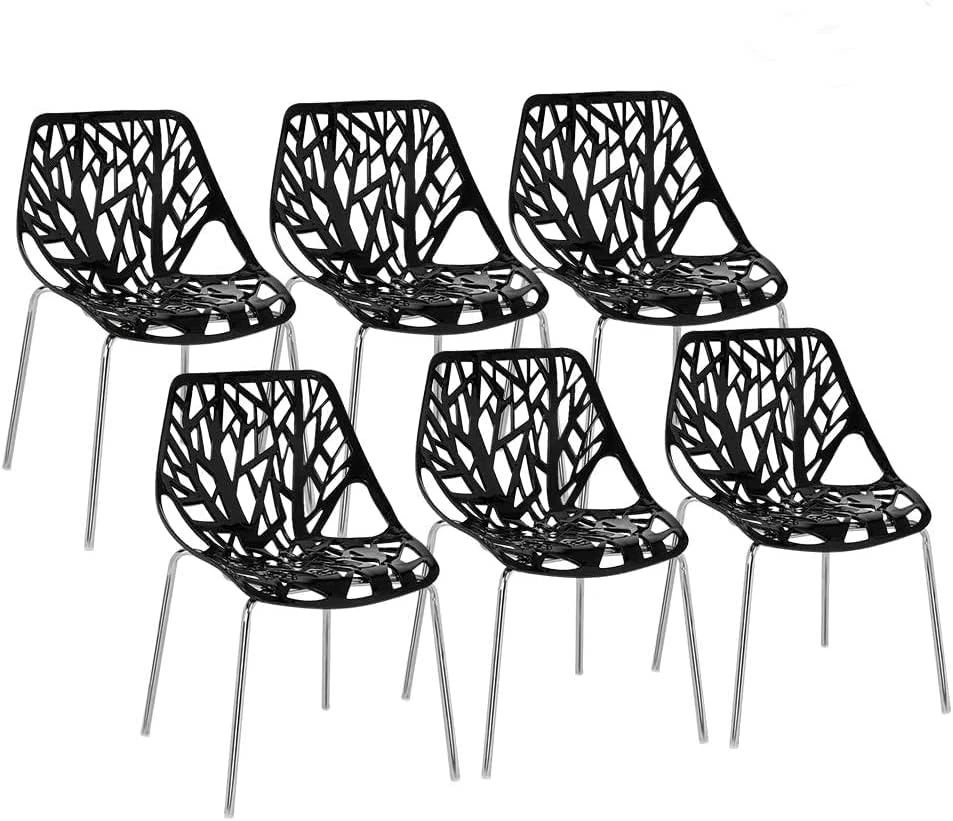 Bonnlo Modern Black Dining Chairs Set Of 6,Plastic Saping Birch Chairs,Stackable Dining Chairs Set For Living Room/Kitchen/Office (6, Black) 7 Bonnlo Modern Black Dining Chairs Set Of 6,Plastic Saping Birch Chairs,Stackable Dining Chairs Set For Living Room/Kitchen/Office (6, Black) - Image 7