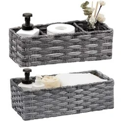Wicker Baskets For Organizing, Waterproof Bathroom Storage Baskets, Back Of Toilet Paper Storage Baskets Organizer - 2 Pack