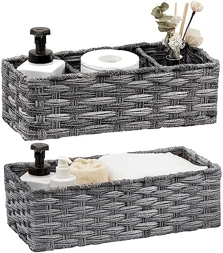 Wicker Baskets For Organizing, Waterproof Bathroom Storage Baskets, Back Of Toilet Paper Storage Baskets Organizer - 2 Pack 7 Wicker Baskets For Organizing, Waterproof Bathroom Storage Baskets, Back Of Toilet Paper Storage Baskets Organizer - 2 Pack - Image 7