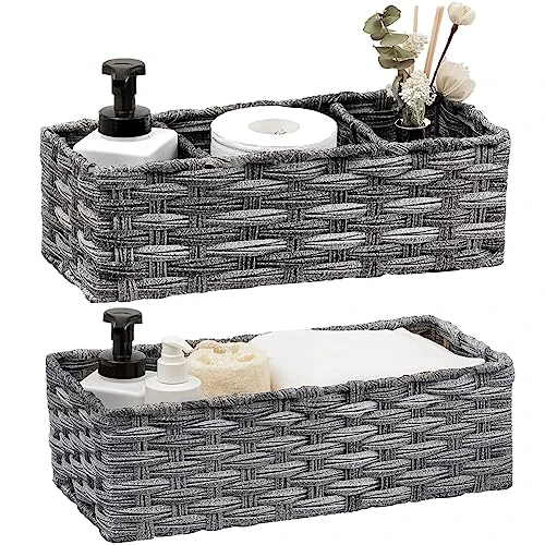 Wicker Baskets For Organizing, Waterproof Bathroom Storage Baskets, Back Of Toilet Paper Storage Baskets Organizer - 2 Pack 1 Wicker Baskets For Organizing, Waterproof Bathroom Storage Baskets, Back Of Toilet Paper Storage Baskets Organizer - 2 Pack
