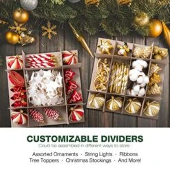 WBHome Christmas Ornament Storage Box With Lid, 3''& 4'' Compartment Storage Container With Adjustable Dividers, Keeps 114 Holiday Ornaments & Decoration Accessories, Green 14 WBHome Christmas Ornament Storage Box With Lid, 3''& 4'' Compartment Storage Container With Adjustable Dividers, Keeps 114 Holiday Ornaments & Decoration Accessories, Green -Songmics Furniture Shop 61ompzbys8L