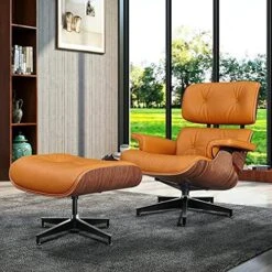GENERIC Mid Century Lounge Chair With Ottoman, Genuine Leather Classic Modern Chair With 8-Layer Palisander Wood And Aluminum Base For Living Room Office Study Lounge (Palisander And White, Standard Size) -Songmics Furniture Shop 61q1V7eBuZL. AC