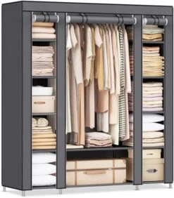 SONGMICS Closet Wardrobe, Portable Closet For Bedroom, Clothes Rail With Non-Woven Fabric Cover, Clothes Storage Organizer, 59 X 17.7 X 69 Inches, 12 Compartments, Gray ULSF03G -Songmics Furniture Shop 61q4tm3jcfL. AC