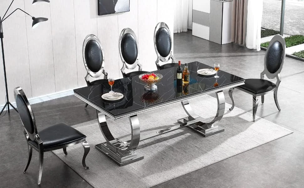 Goderfuu Marble Dining Room Table - 63 Inch Modern Dining Table With Silver Stainless Steel Base, Rectangle Dining Table For 6, Gray White Dining Table With Marble Top And Polished High Gloss Frame 13 Goderfuu Marble Dining Room Table - 63 Inch Modern Dining Table With Silver Stainless Steel Base, Rectangle Dining Table For 6, Gray White Dining Table With Marble Top And Polished High Gloss Frame - Image 13