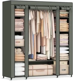 SONGMICS Closet Wardrobe, Portable Closet For Bedroom, Clothes Rail With Non-Woven Fabric Cover, Clothes Storage Organizer, 59 X 17.7 X 69 Inches, 12 Compartments, Gray ULSF03G -Songmics Furniture Shop 61qT4qzDYQL. AC