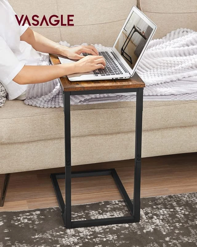 VASAGLE C-Shaped End Table, Small Side Table For Couch, Sofa Table With Metal Frame For Living Room, Bedroom, Bedside, Rustic Brown And Black 3 VASAGLE C-Shaped End Table, Small Side Table For Couch, Sofa Table With Metal Frame For Living Room, Bedroom, Bedside, Rustic Brown And Black - Image 3