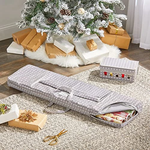 MDesign Long Gift Wrapping Organizer Storage Bag With Handles - Wrapping Paper Holder For Christmas And Holiday Giftwrap - Zipper Closure Wrapping Paper Storage Bag Container With Polka Dots - Gray 2 MDesign Long Gift Wrapping Organizer Storage Bag With Handles - Wrapping Paper Holder For Christmas And Holiday Giftwrap - Zipper Closure Wrapping Paper Storage Bag Container With Polka Dots - Gray - Image 2