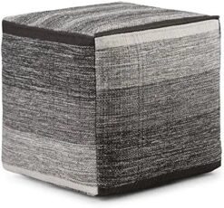 SIMPLIHOME Naya Cube Pouf, Footstool, Upholstered In Patterned Grey Melange Hand Woven Cotton, For The Living Room, Bedroom And Kids Room, Transitional, Boho -Songmics Furniture Shop 61rzlvBpzL. AC