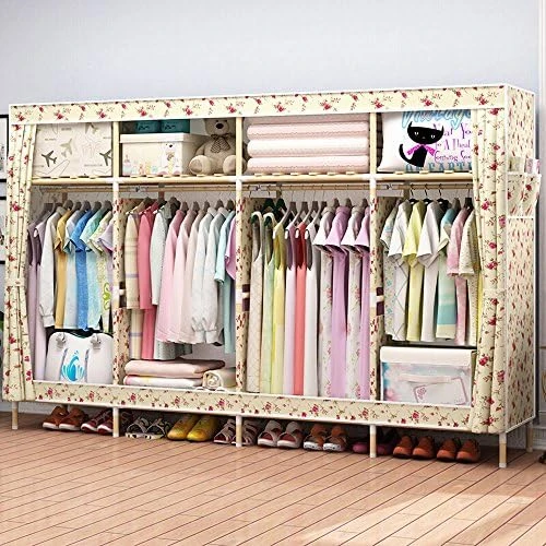 AYDET Huge 82'' Portable Wooden Closet Storage Organizer Wardrobe Clothes Rack With Shelves, 4 Hanging Rods, Free 1 Storage Box (Deep Blue), X-Large, HGD-2.1D 3 AYDET Huge 82'' Portable Wooden Closet Storage Organizer Wardrobe Clothes Rack With Shelves, 4 Hanging Rods, Free 1 Storage Box (Deep Blue), X-Large, HGD-2.1D - Image 3