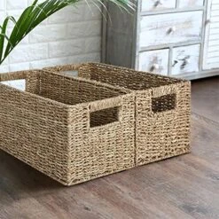 HOMESTEAD Seagrass Baskets With Built-in Handles For Storage, Medium Rectangular Wicker Basket - Set Of 2 -Songmics Furniture Shop 61uTjnDImgL